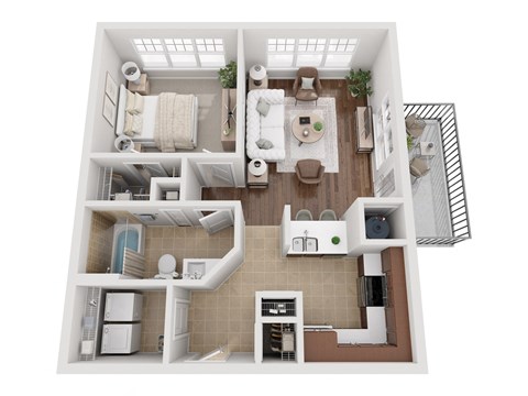 Floor plan for 1 bed, 1 bath, 610 sqft